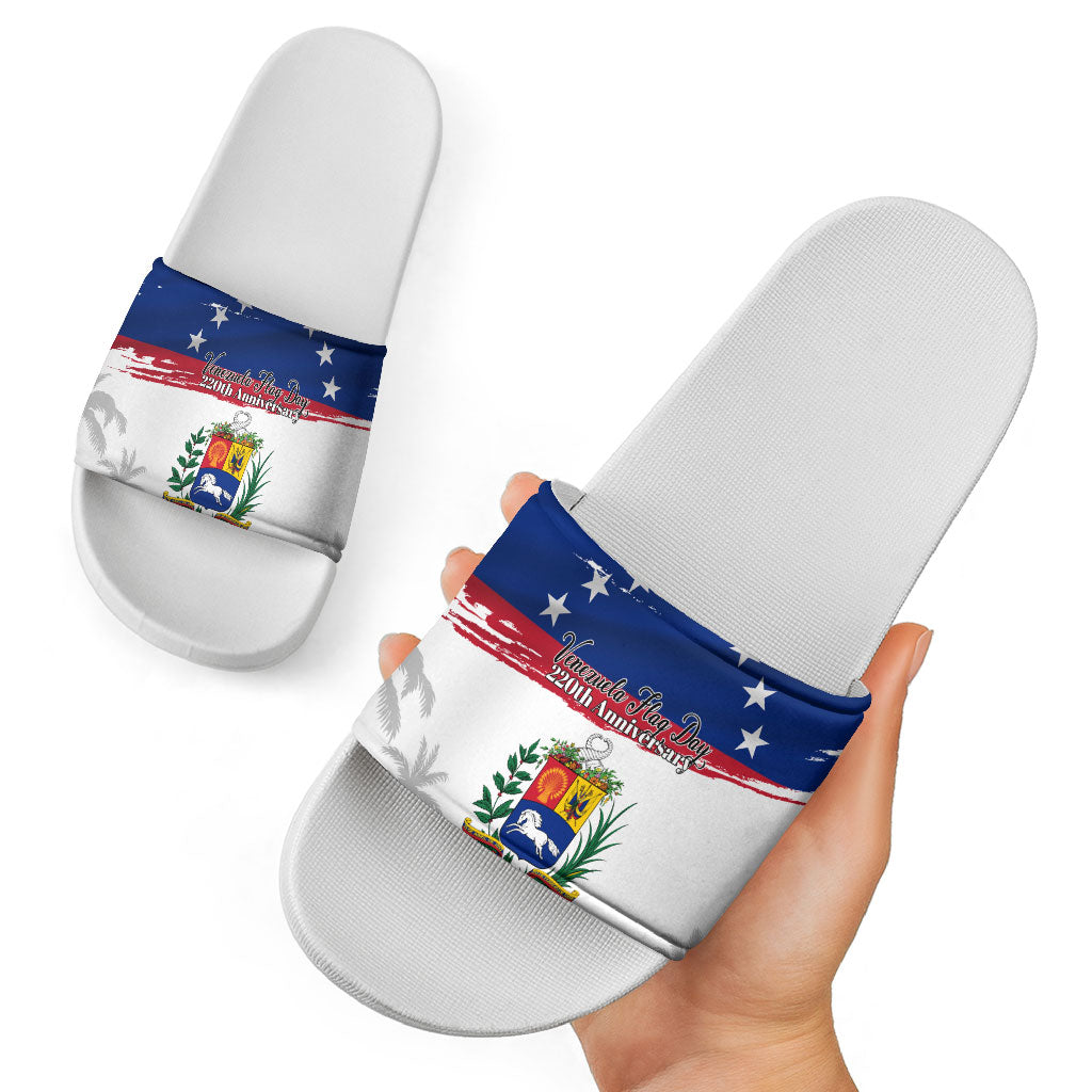 Venezuela Flag Day Slide Sandals 220th Anniversary Coat Of Arms Palm Tree Silhouette