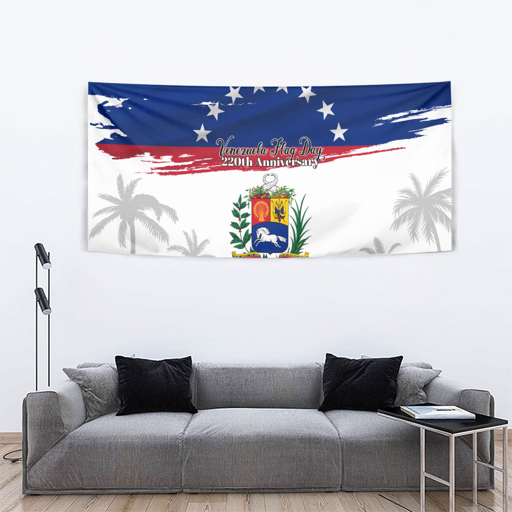 Venezuela Flag Day Tapestry 220th Anniversary Coat Of Arms Palm Tree Silhouette