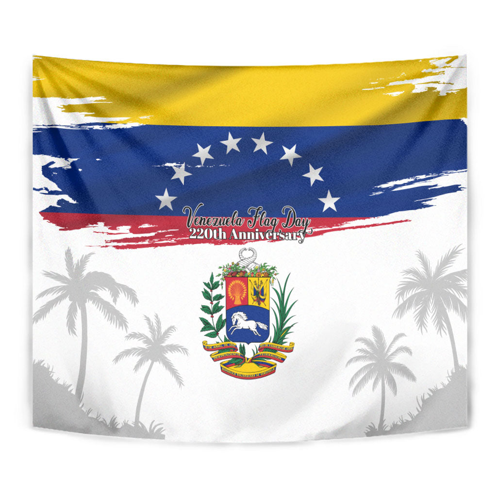 Venezuela Flag Day Tapestry 220th Anniversary Coat Of Arms Palm Tree Silhouette
