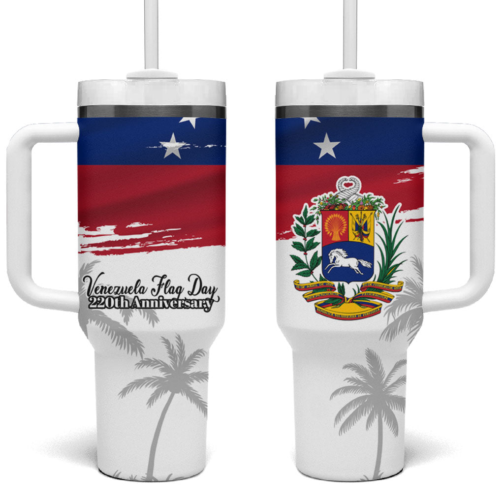 Venezuela Flag Day Tumbler With Handle 220th Anniversary Coat Of Arms Palm Tree Silhouette