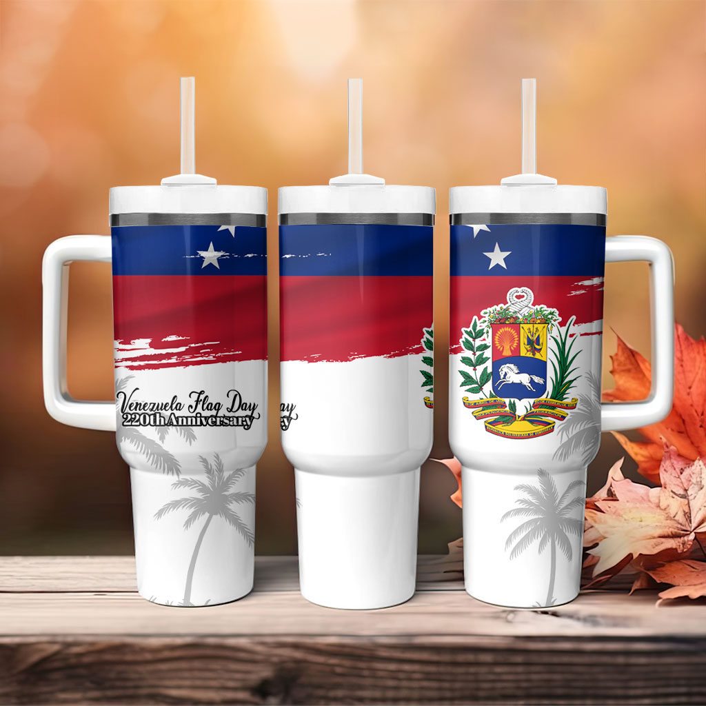 Venezuela Flag Day Tumbler With Handle 220th Anniversary Coat Of Arms Palm Tree Silhouette