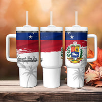 Venezuela Flag Day Tumbler With Handle 220th Anniversary Coat Of Arms Palm Tree Silhouette