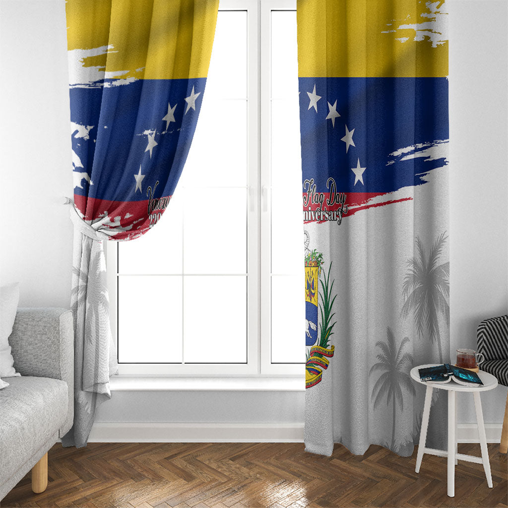 Venezuela Flag Day Window Curtain 220th Anniversary Coat Of Arms Palm Tree Silhouette