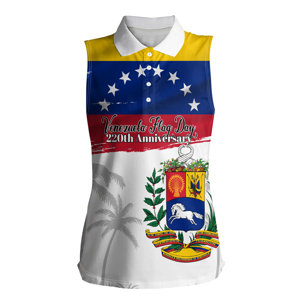Venezuela Flag Day Women Sleeveless Polo Shirt 220th Anniversary Coat Of Arms Palm Tree Silhouette