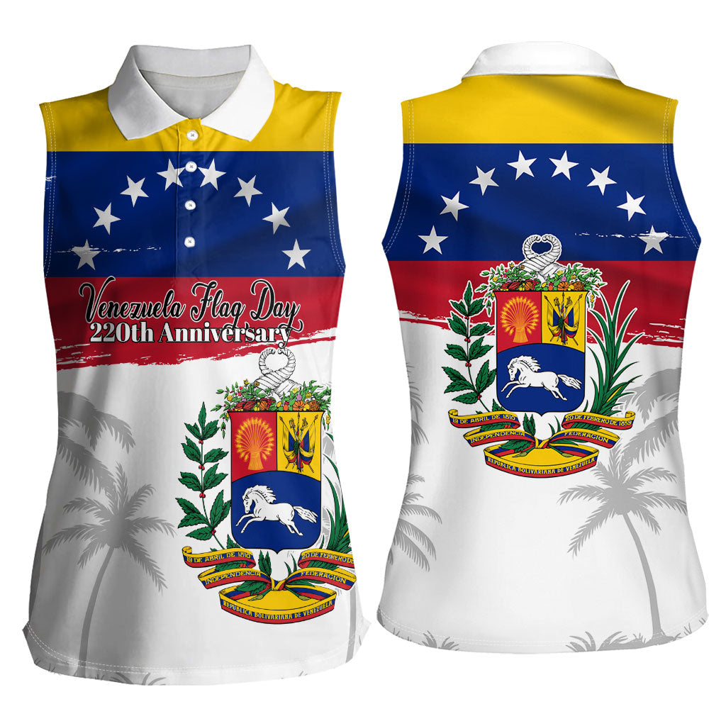 Venezuela Flag Day Women Sleeveless Polo Shirt 220th Anniversary Coat Of Arms Palm Tree Silhouette