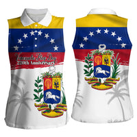 Venezuela Flag Day Women Sleeveless Polo Shirt 220th Anniversary Coat Of Arms Palm Tree Silhouette