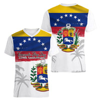 Venezuela Flag Day Women V-Neck T-Shirt 220th Anniversary Coat Of Arms Palm Tree Silhouette