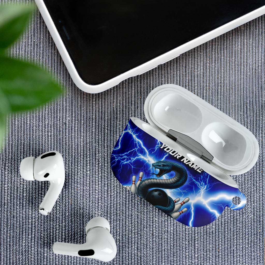 Snake and Bowling Ball Design AirPods Case with Lightning Background and Custom Team Name Text - Wonder Print Shop