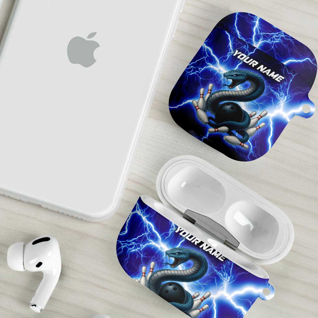 Snake and Bowling Ball Design AirPods Case with Lightning Background and Custom Team Name Text - Wonder Print Shop
