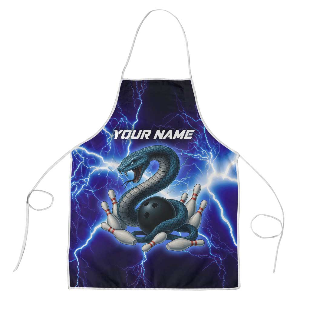 Snake and Bowling Ball Design Apron with Lightning Background and Custom Team Name Text - Wonder Print Shop