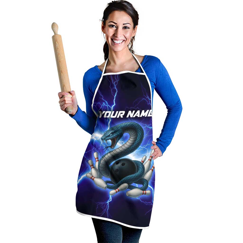 Snake and Bowling Ball Design Apron with Lightning Background and Custom Team Name Text - Wonder Print Shop