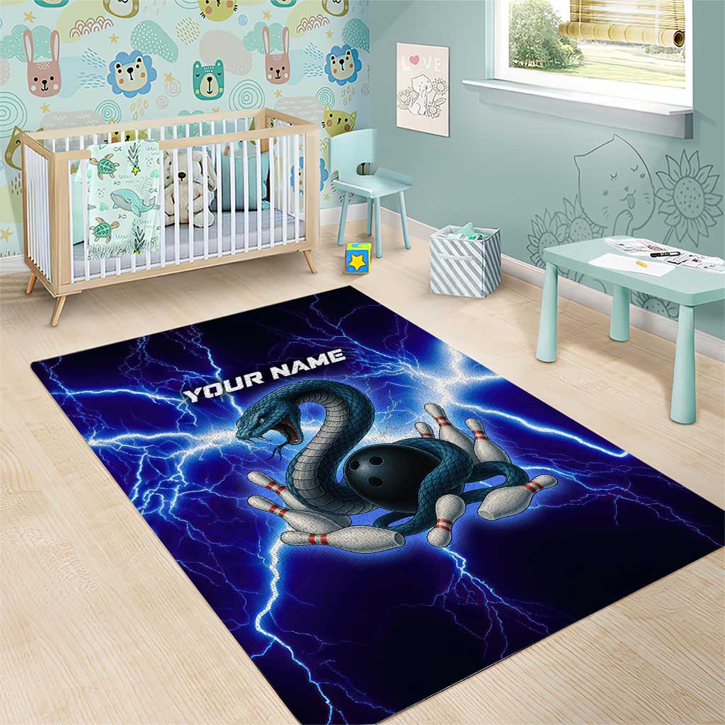 Snake and Bowling Ball Design Area Rug with Lightning Background and Custom Team Name Text - Wonder Print Shop