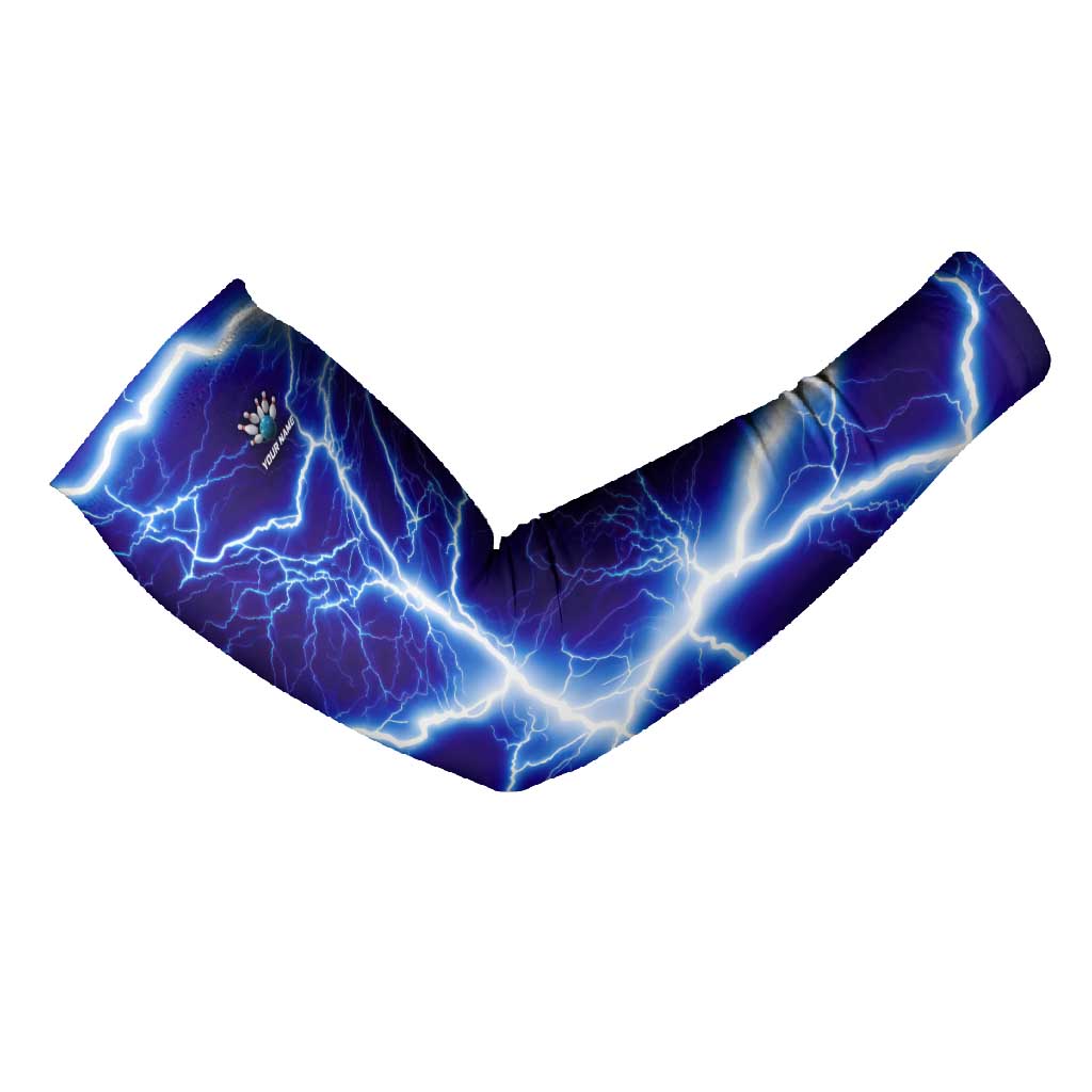 Snake and Bowling Ball Design Arm Sleeves with Lightning Background and Custom Team Name Text - Wonder Print Shop