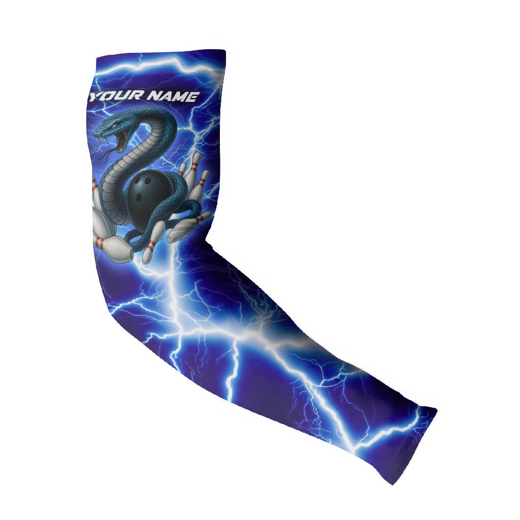 Snake and Bowling Ball Design Arm Sleeves with Lightning Background and Custom Team Name Text - Wonder Print Shop