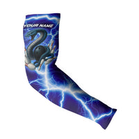 Snake and Bowling Ball Design Arm Sleeves with Lightning Background and Custom Team Name Text - Wonder Print Shop