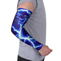 Snake and Bowling Ball Design Arm Sleeves with Lightning Background and Custom Team Name Text - Wonder Print Shop