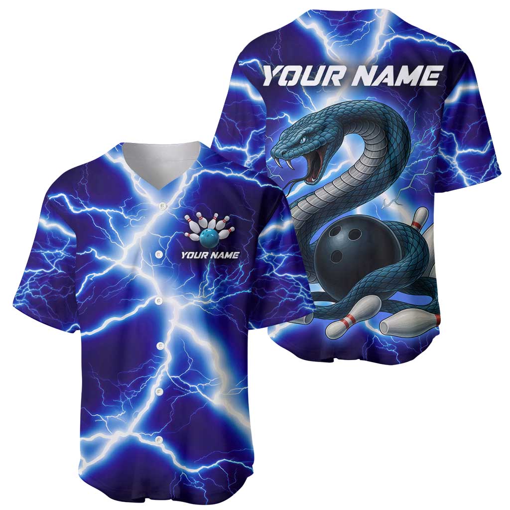 Snake and Bowling Ball Design Baseball Jersey with Lightning Background and Custom Team Name Text - Wonder Print Shop