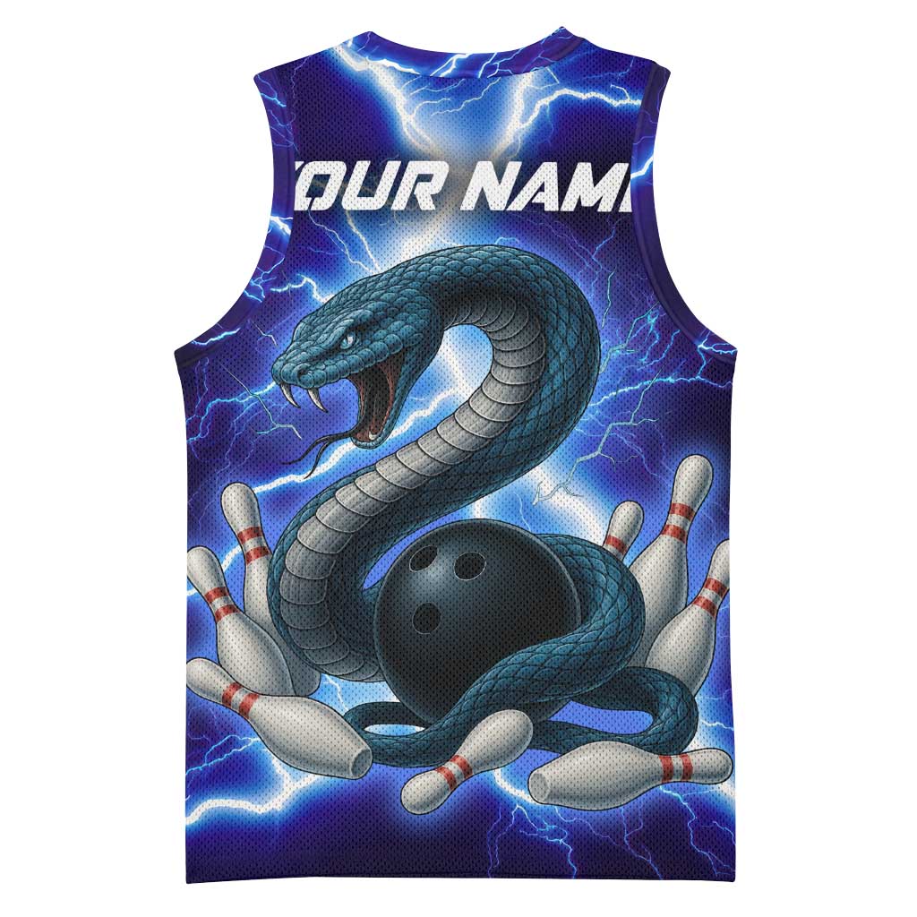 Snake and Bowling Ball Design Basketball Jersey with Lightning Background and Custom Team Name Text - Wonder Print Shop