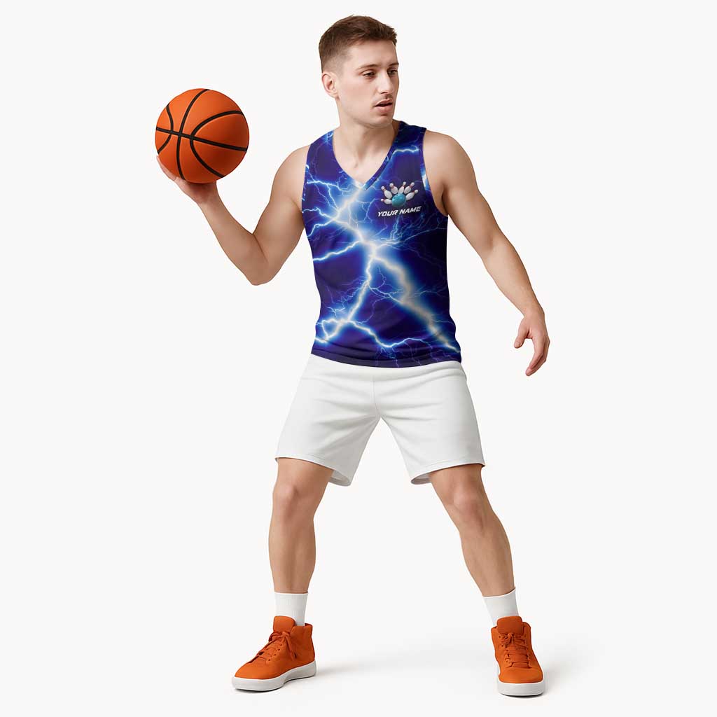 Snake and Bowling Ball Design Basketball Jersey with Lightning Background and Custom Team Name Text - Wonder Print Shop