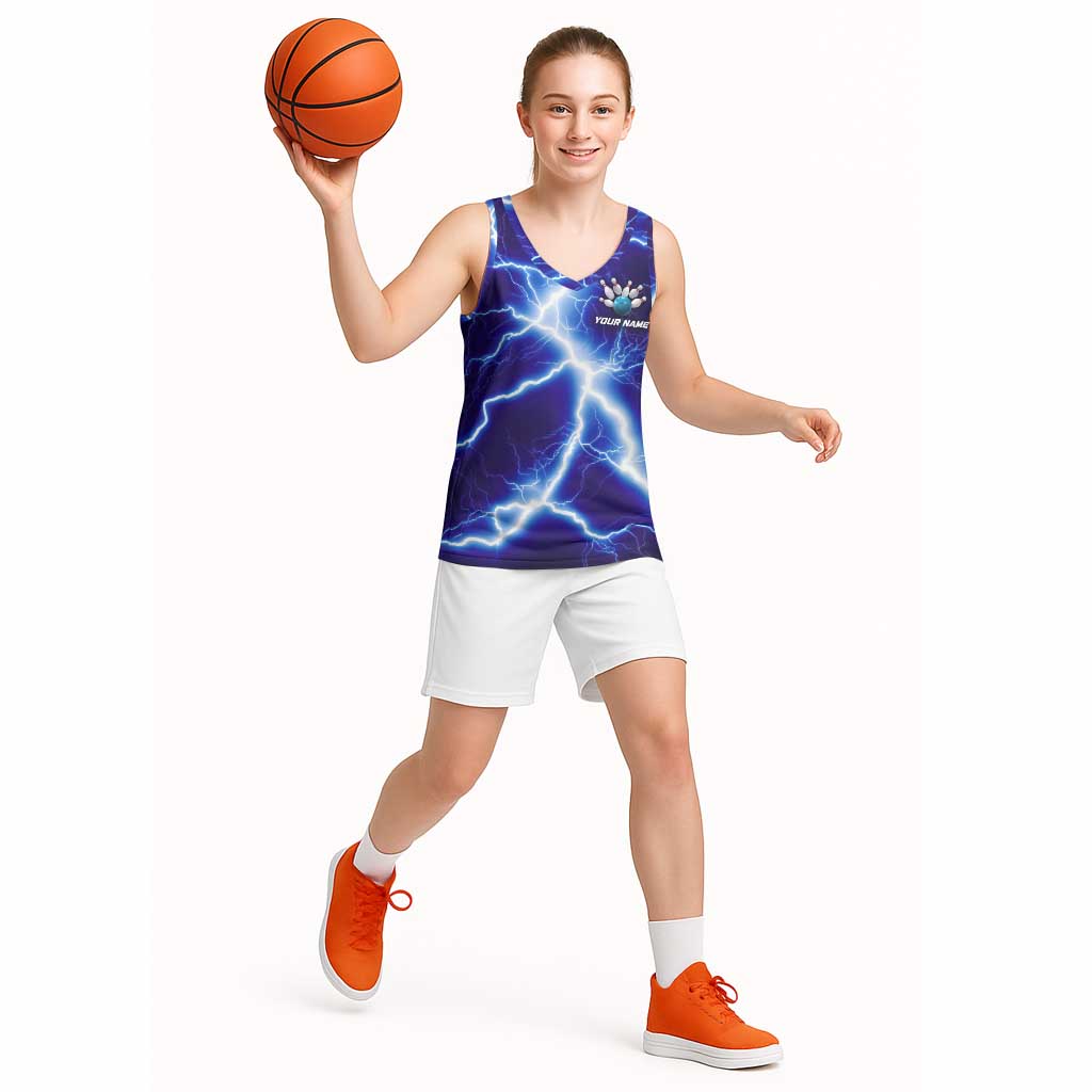 Snake and Bowling Ball Design Basketball Jersey with Lightning Background and Custom Team Name Text - Wonder Print Shop