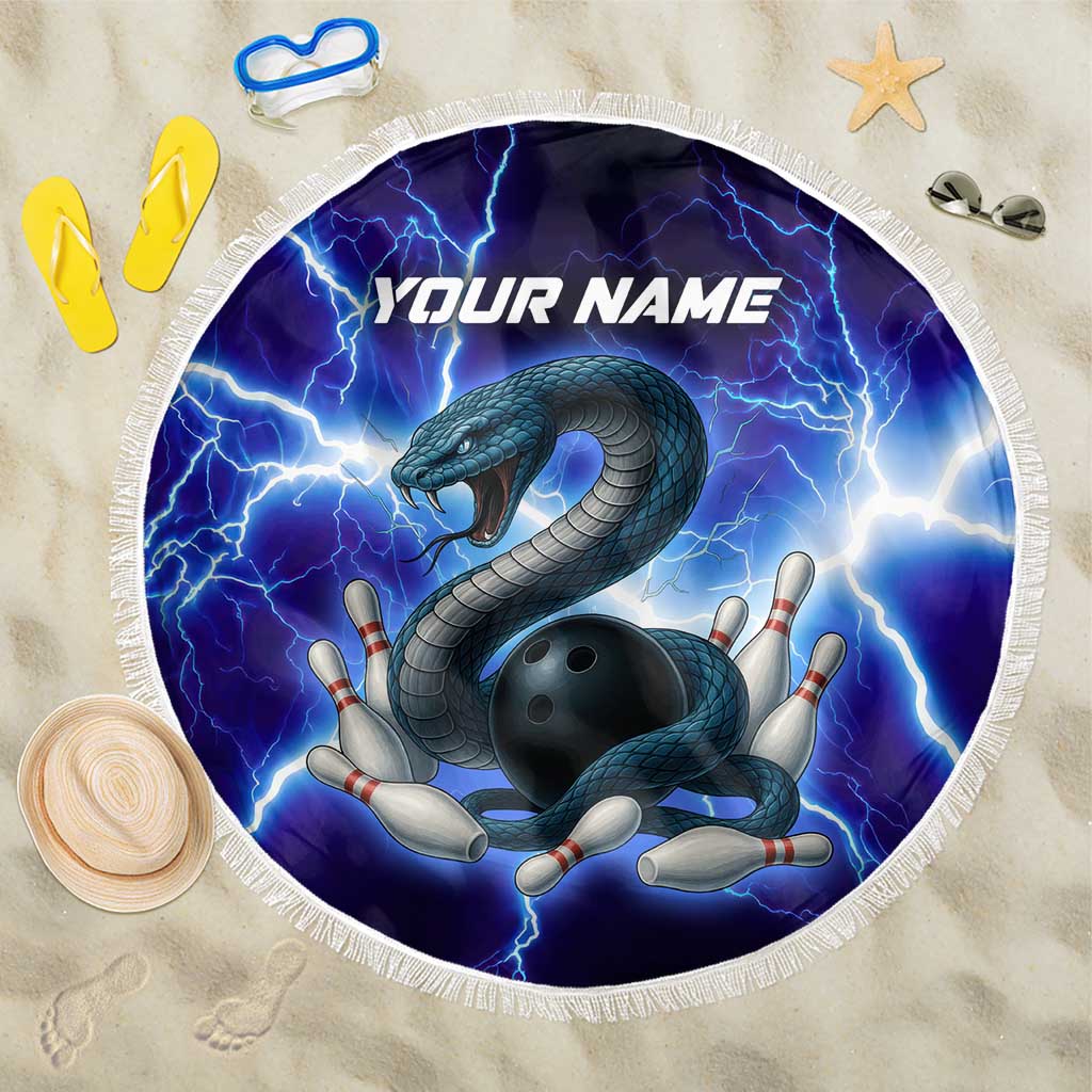 Snake and Bowling Ball Design Beach Blanket with Lightning Background and Custom Team Name Text - Wonder Print Shop