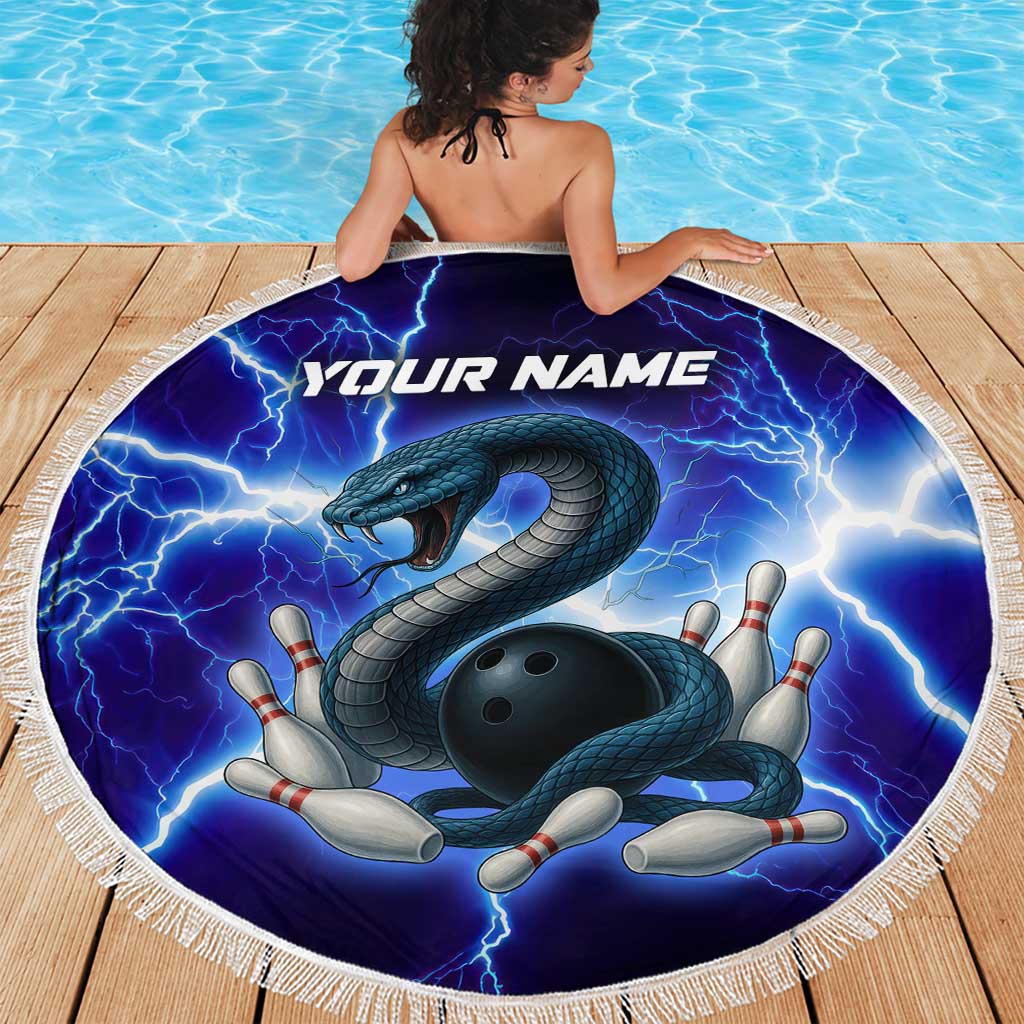 Snake and Bowling Ball Design Beach Blanket with Lightning Background and Custom Team Name Text - Wonder Print Shop