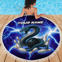 Snake and Bowling Ball Design Beach Blanket with Lightning Background and Custom Team Name Text - Wonder Print Shop