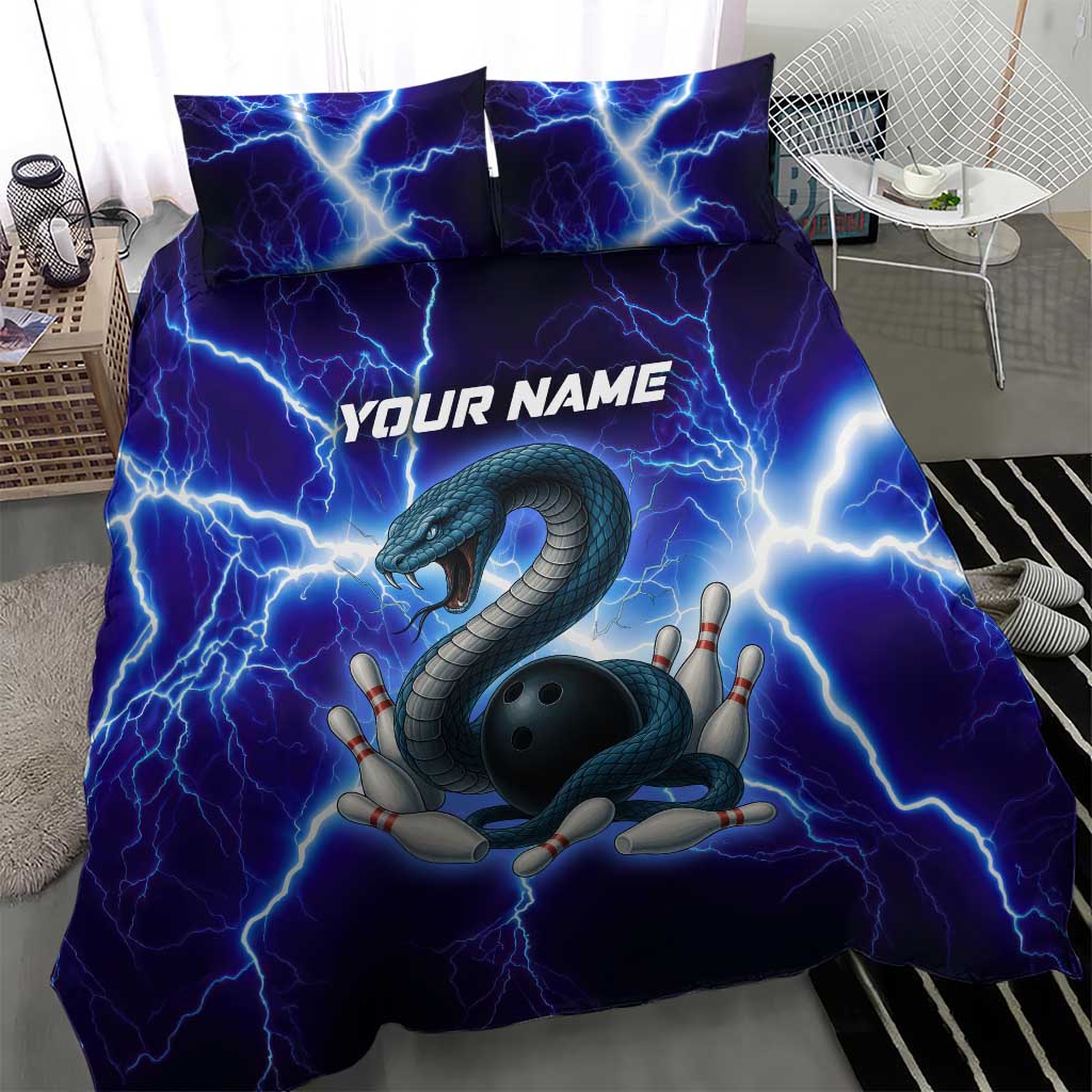 Snake and Bowling Ball Design Bedding Set with Lightning Background and Custom Team Name Text - Wonder Print Shop