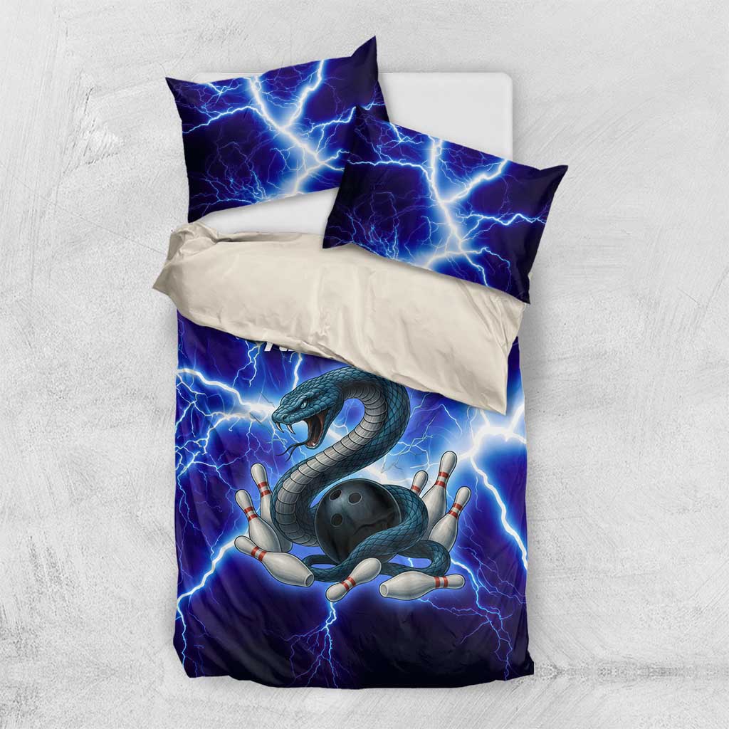 Snake and Bowling Ball Design Bedding Set with Lightning Background and Custom Team Name Text - Wonder Print Shop