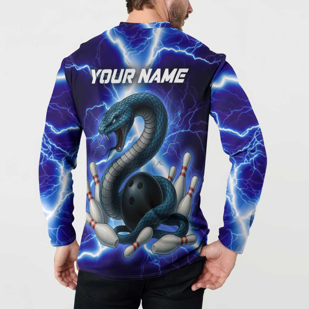 Snake and Bowling Ball Design Button Sweatshirt with Lightning Background and Custom Team Name Text - Wonder Print Shop