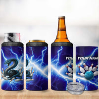 Snake and Bowling Ball Design 4 in 1 Can Cooler Tumbler with Lightning Background and Custom Team Name Text - Wonder Print Shop