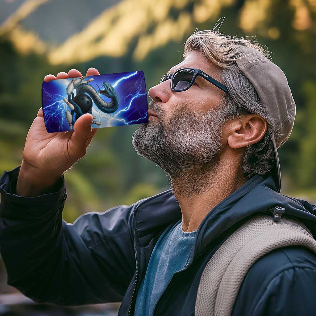 Snake and Bowling Ball Design 4 in 1 Can Cooler Tumbler with Lightning Background and Custom Team Name Text - Wonder Print Shop