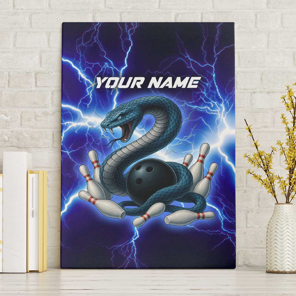 Snake and Bowling Ball Design Canvas Wall Art with Lightning Background and Custom Team Name Text - Wonder Print Shop