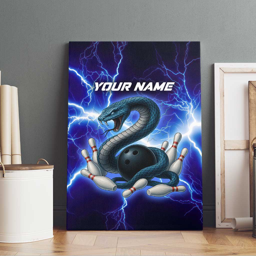 Snake and Bowling Ball Design Canvas Wall Art with Lightning Background and Custom Team Name Text - Wonder Print Shop