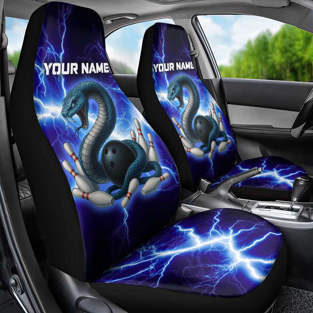 Snake and Bowling Ball Design Car Seat Cover with Lightning Background and Custom Team Name Text - Wonder Print Shop