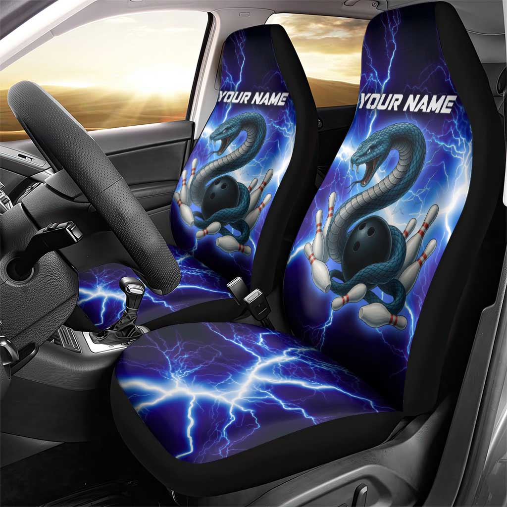 Snake and Bowling Ball Design Car Seat Cover with Lightning Background and Custom Team Name Text - Wonder Print Shop