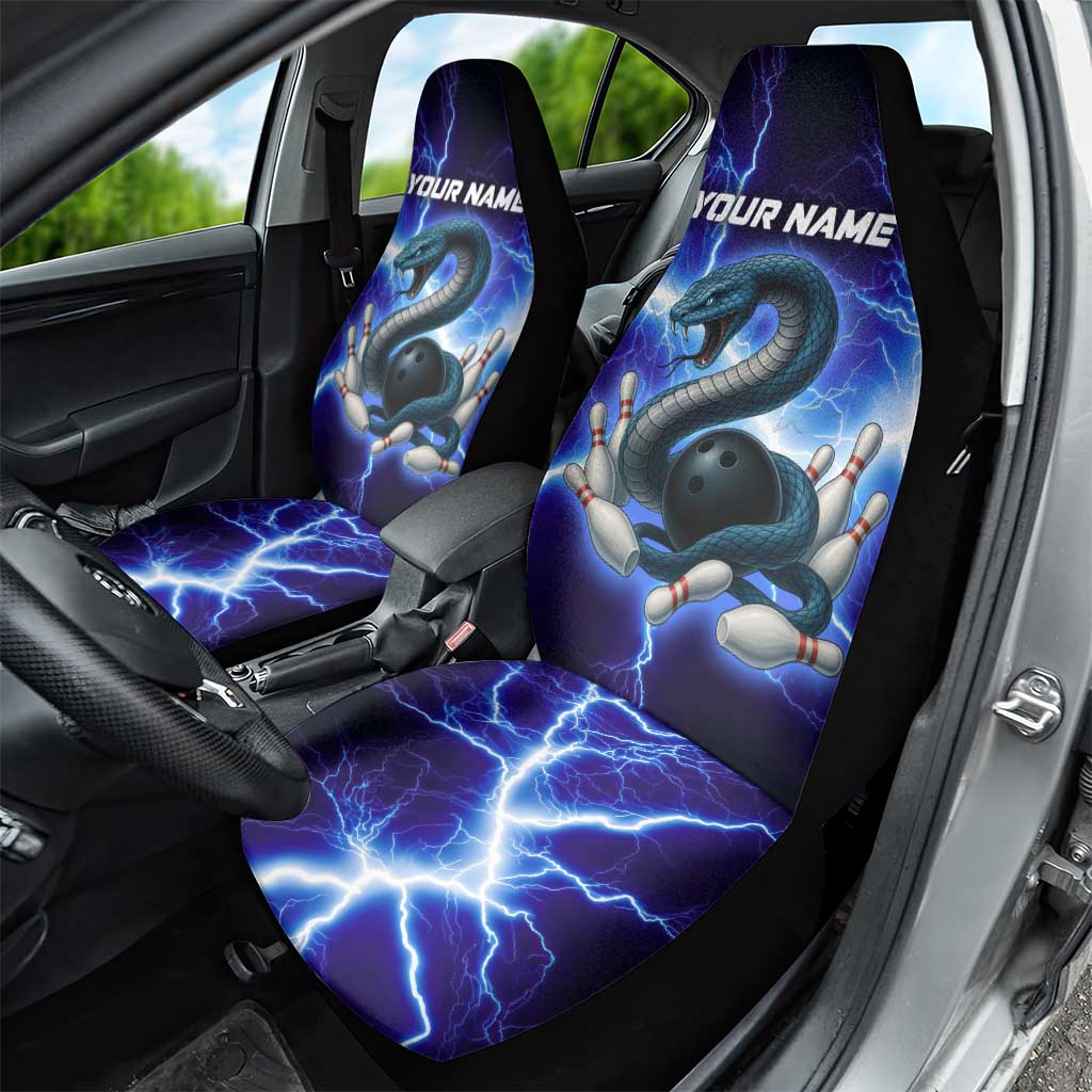 Snake and Bowling Ball Design Car Seat Cover with Lightning Background and Custom Team Name Text - Wonder Print Shop