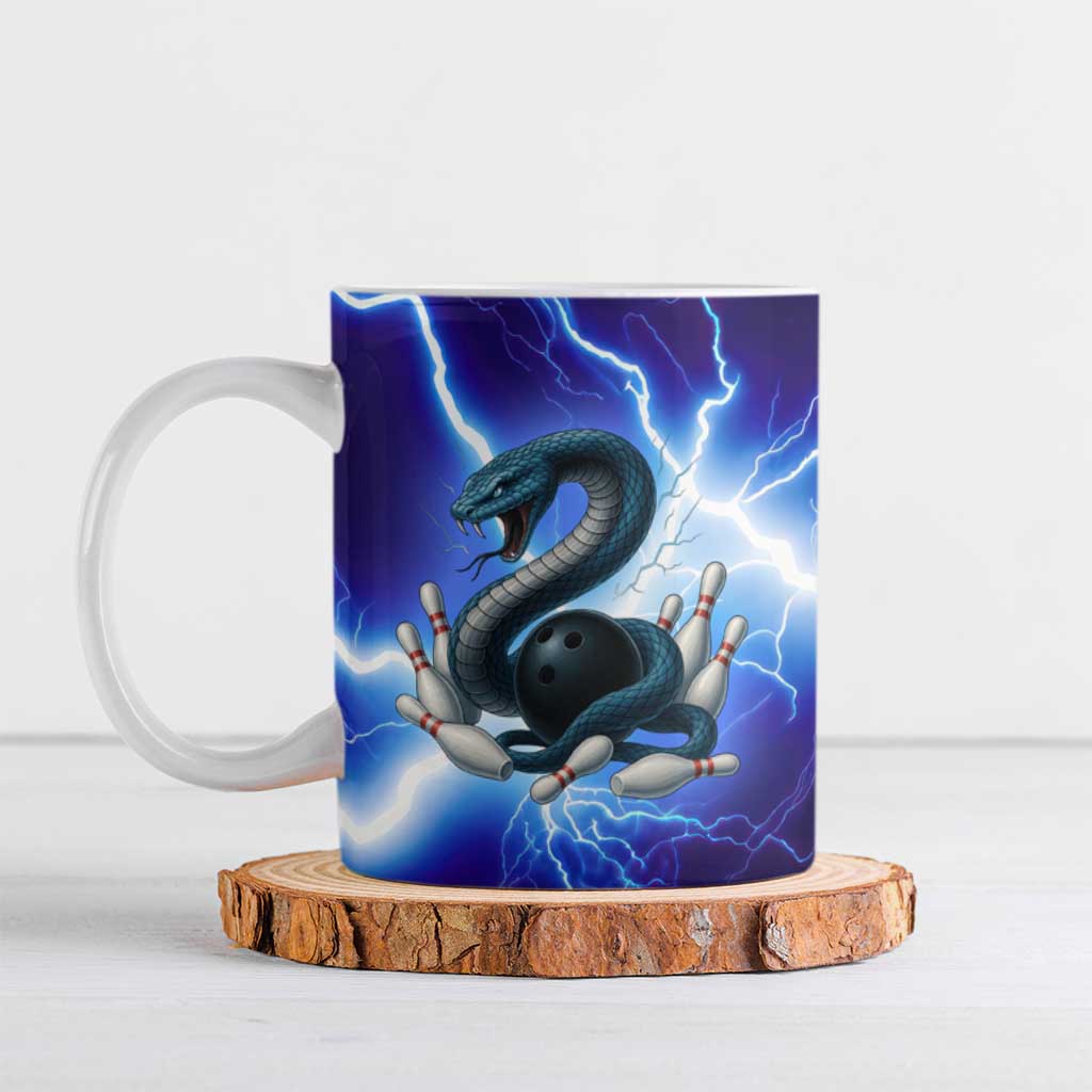 Snake and Bowling Ball Design Ceramic Mug with Lightning Background and Custom Team Name Text - Wonder Print Shop