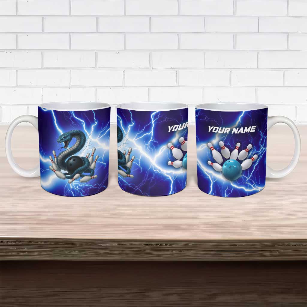 Snake and Bowling Ball Design Ceramic Mug with Lightning Background and Custom Team Name Text - Wonder Print Shop