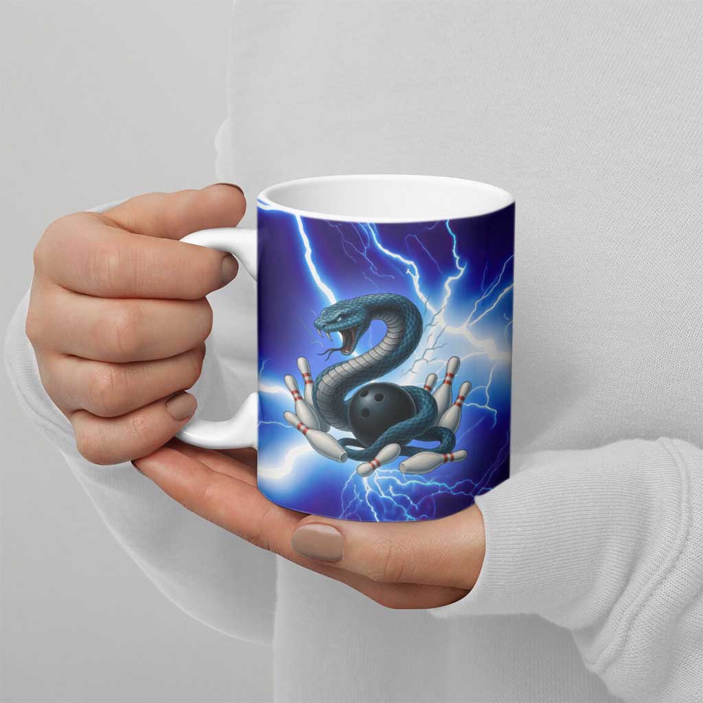 Snake and Bowling Ball Design Ceramic Mug with Lightning Background and Custom Team Name Text - Wonder Print Shop