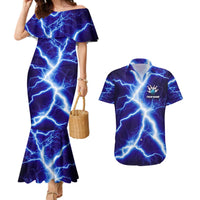 Snake and Bowling Ball Design Couples Matching Mermaid Dress and Hawaiian Shirt with Lightning Background and Custom Team Name Text - Wonder Print Shop