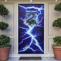 Snake and Bowling Ball Design Door Cover with Lightning Background and Custom Team Name Text - Wonder Print Shop