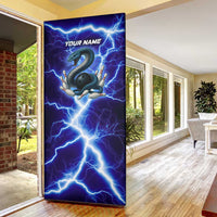 Snake and Bowling Ball Design Door Cover with Lightning Background and Custom Team Name Text - Wonder Print Shop
