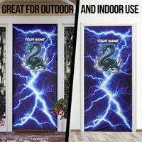 Snake and Bowling Ball Design Door Cover with Lightning Background and Custom Team Name Text - Wonder Print Shop