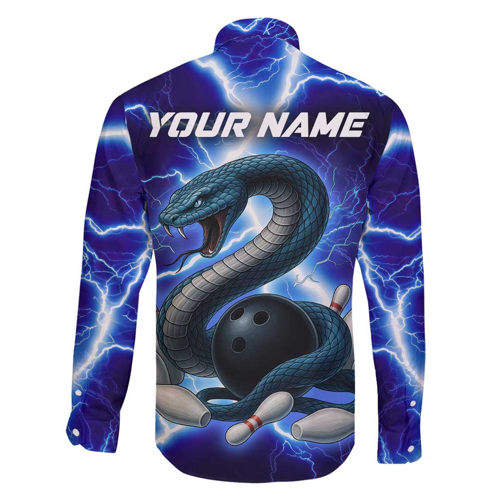 Snake and Bowling Ball Design Family Matching Long Sleeve Bodycon Dress and Hawaiian Shirt with Lightning Background and Custom Team Name Text - Wonder Print Shop