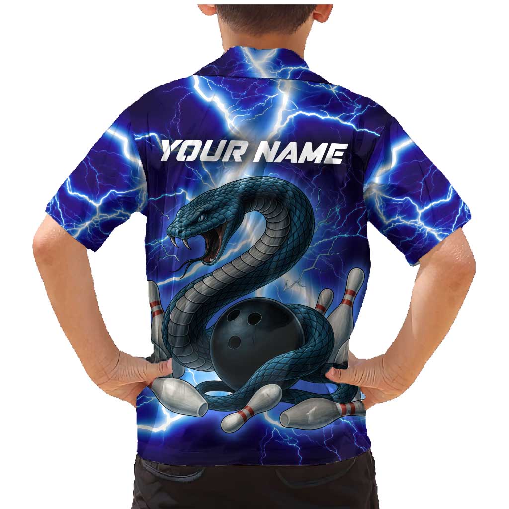 Snake and Bowling Ball Design Family Matching Mermaid Dress and Hawaiian Shirt with Lightning Background and Custom Team Name Text - Wonder Print Shop