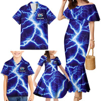 Snake and Bowling Ball Design Family Matching Mermaid Dress and Hawaiian Shirt with Lightning Background and Custom Team Name Text - Wonder Print Shop