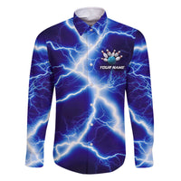 Snake and Bowling Ball Design Family Matching Off The Shoulder Long Sleeve Dress and Hawaiian Shirt with Lightning Background and Custom Team Name Text - Wonder Print Shop