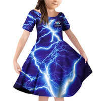 Snake and Bowling Ball Design Family Matching Off Shoulder Short Dress and Hawaiian Shirt with Lightning Background and Custom Team Name Text - Wonder Print Shop