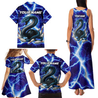 Snake and Bowling Ball Design Family Matching Tank Maxi Dress and Hawaiian Shirt with Lightning Background and Custom Team Name Text - Wonder Print Shop